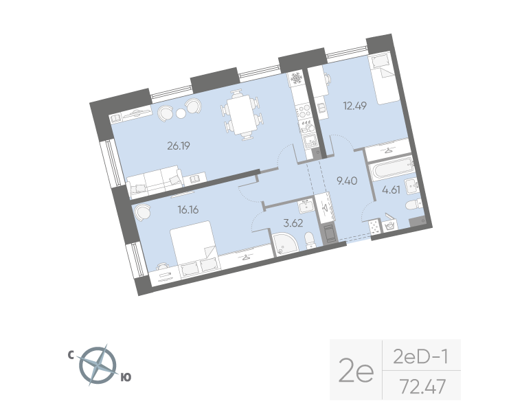 2-комнатная квартира, 72.47 м²; этаж: 8 - купить в Санкт-Петербурге