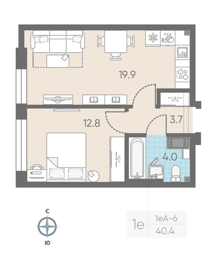 1-комнатная квартира, 40.4 м²; этаж: 5 - купить в Санкт-Петербурге