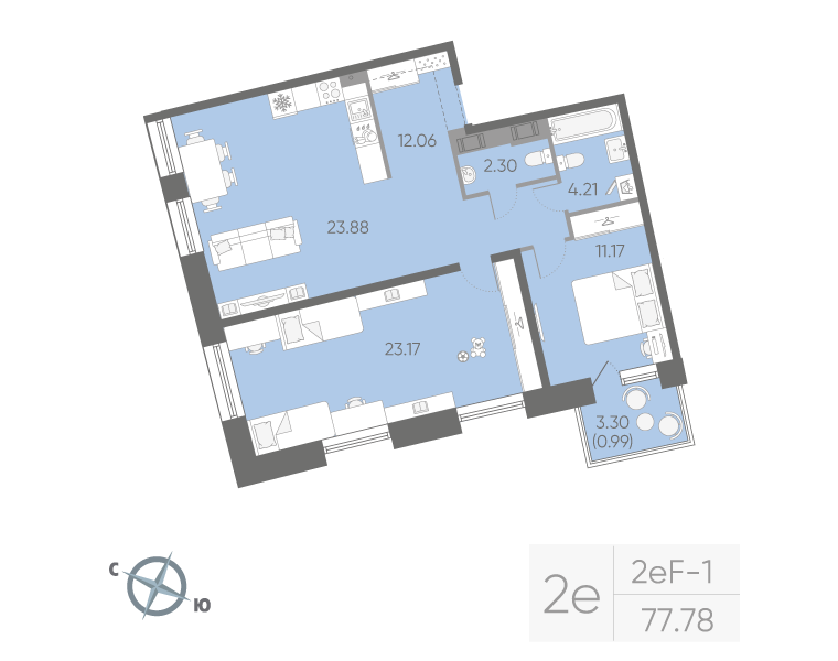 2-комнатная квартира, 77.78 м²; этаж: 8 - купить в Санкт-Петербурге