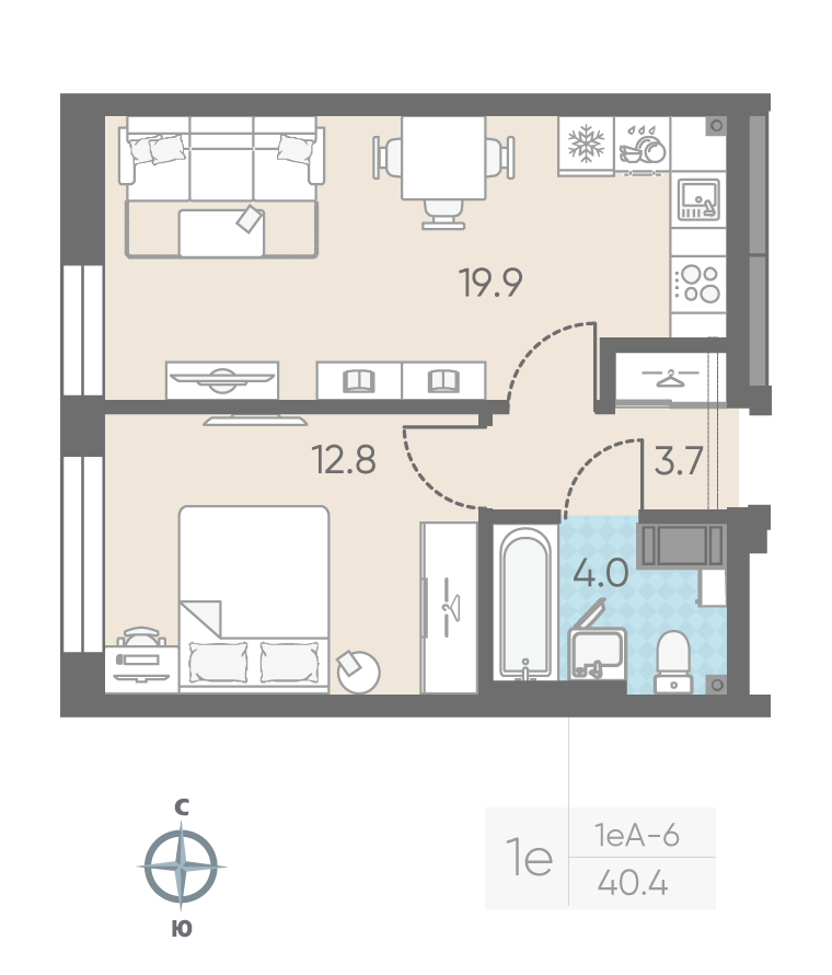 1-комнатная квартира, 40.4 м²; этаж: 8 - купить в Санкт-Петербурге