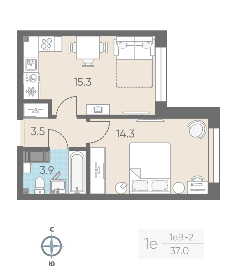 1-комнатная квартира, 37 м²; этаж: 10 - купить в Санкт-Петербурге