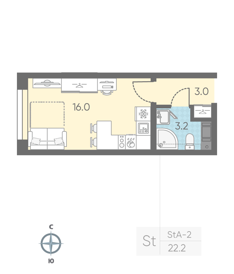 1-комнатная квартира, 22.2 м²; этаж: 5 - купить в Санкт-Петербурге