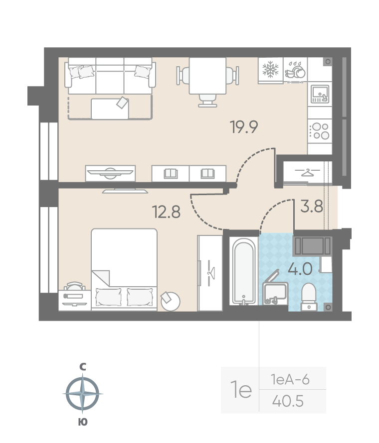 1-комнатная квартира, 40.5 м²; этаж: 10 - купить в Санкт-Петербурге