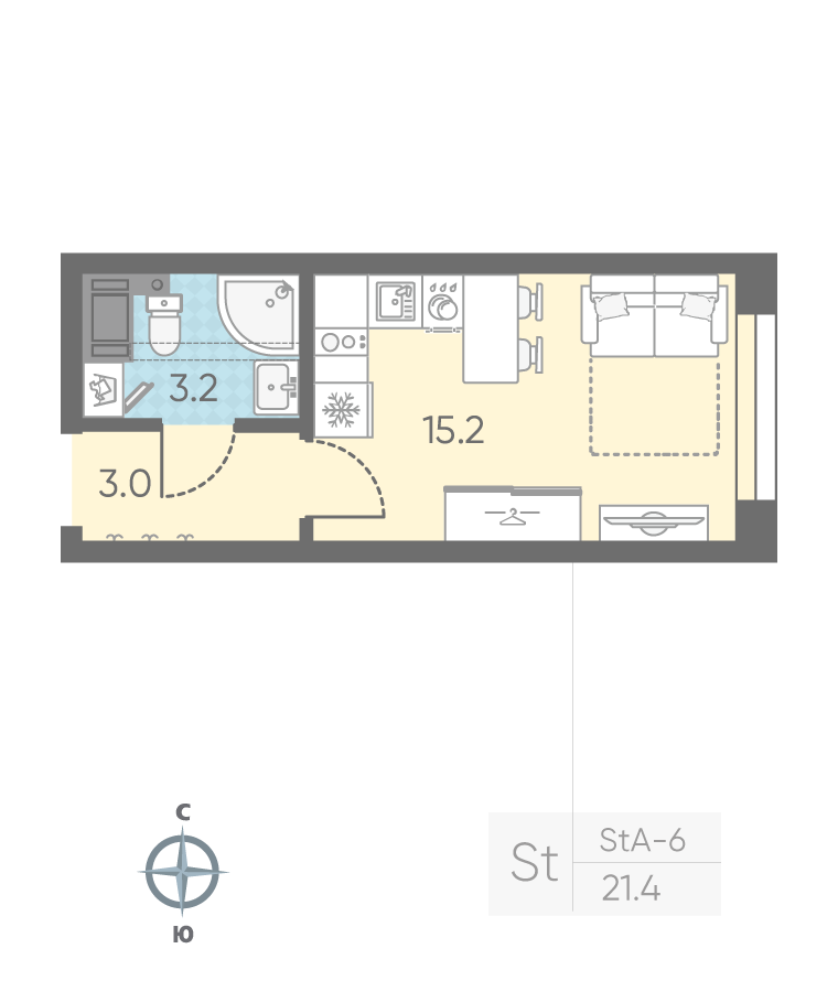 1-комнатная квартира, 21.4 м²; этаж: 7 - купить в Санкт-Петербурге