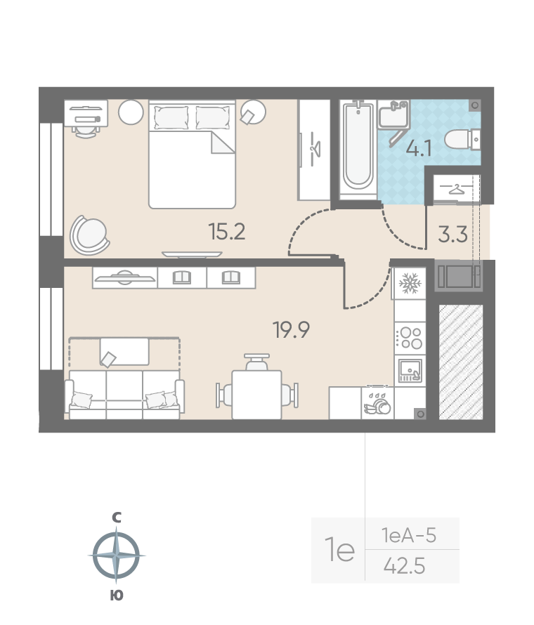 1-комнатная квартира, 42.5 м²; этаж: 9 - купить в Санкт-Петербурге