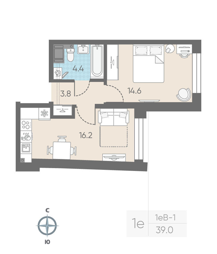1-комнатная квартира, 39 м²; этаж: 10 - купить в Санкт-Петербурге