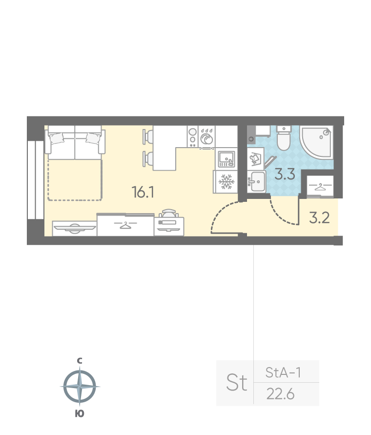 1-комнатная квартира, 22.6 м²; этаж: 2 - купить в Санкт-Петербурге
