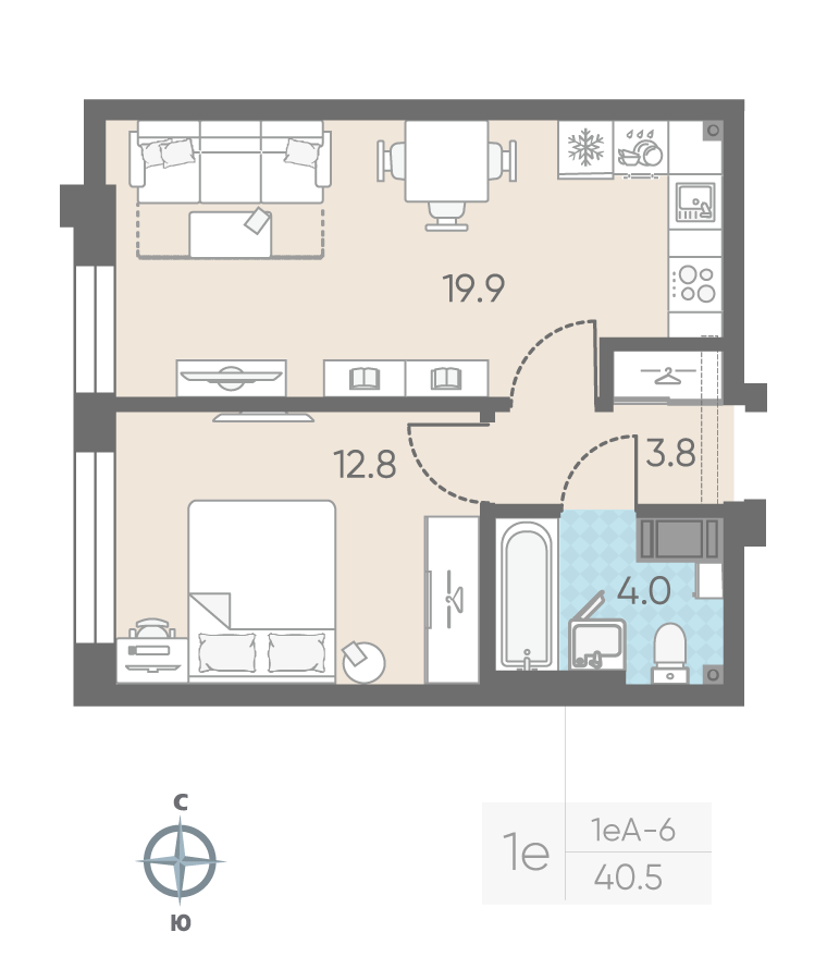 1-комнатная квартира, 40.5 м²; этаж: 7 - купить в Санкт-Петербурге