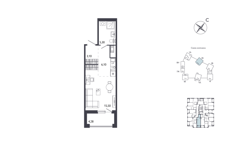 1-комнатная квартира, 32.14 м²; этаж: 2 - купить в Санкт-Петербурге