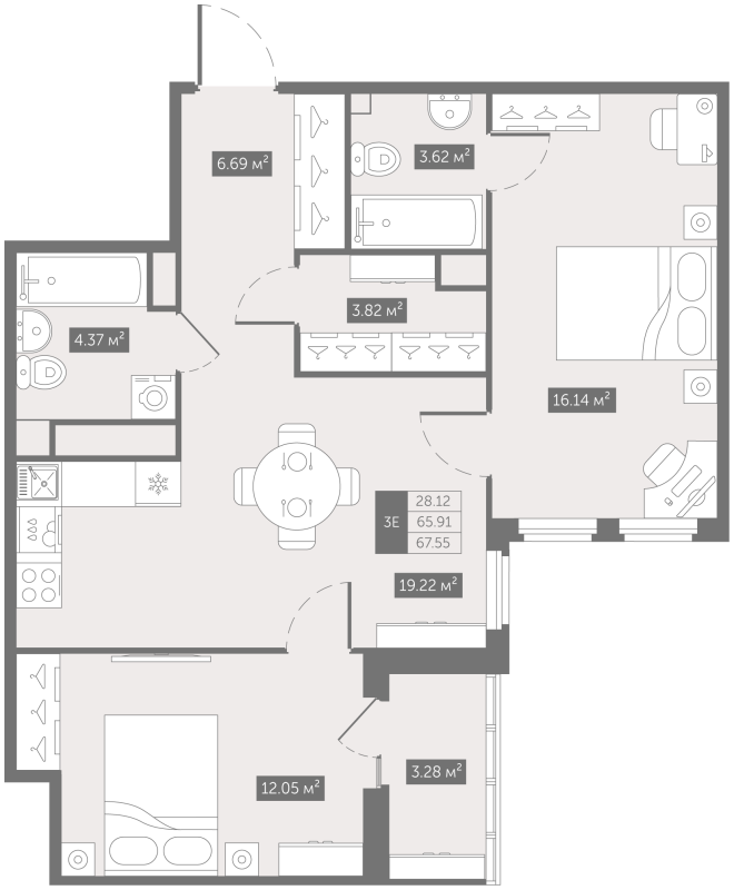 2-комнатная квартира, 67.55 м²; этаж: 10 - купить в Санкт-Петербурге