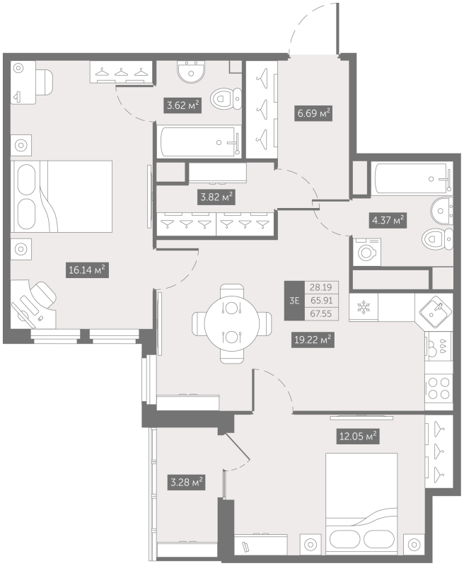 2-комнатная квартира, 67.55 м²; этаж: 10 - купить в Санкт-Петербурге
