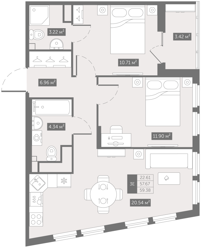 2-комнатная квартира, 59.38 м²; этаж: 10 - купить в Санкт-Петербурге