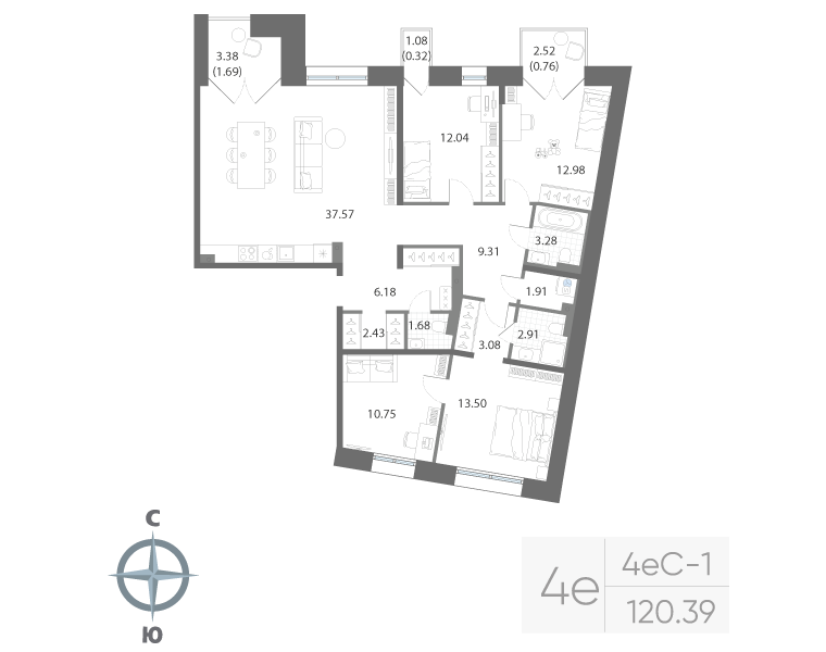 4-комнатная квартира, 120.39 м²; этаж: 2 - купить в Санкт-Петербурге