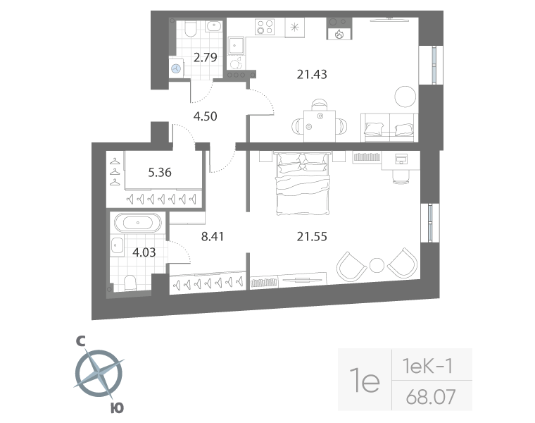 1-комнатная квартира, 68.07 м²; этаж: 5 - купить в Санкт-Петербурге