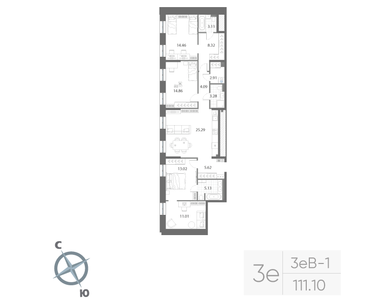 3-комнатная квартира, 111.1 м²; этаж: 2 - купить в Санкт-Петербурге