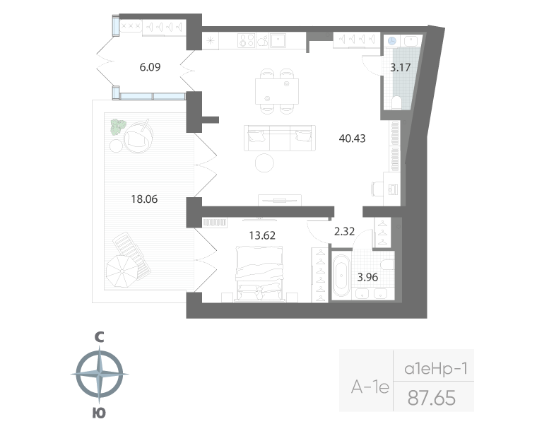 1-комнатная квартира №200-а в Нева Арт 1-й корпус: 87.65 м², этаж 1 - купить в Санкт-Петербурге
