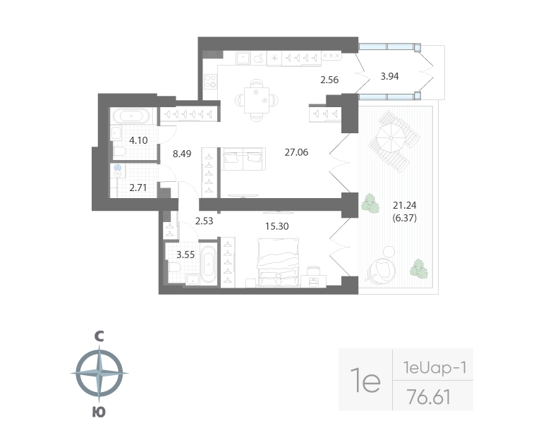 1-комнатная квартира, 76.61 м²; этаж: 1 - купить в Санкт-Петербурге