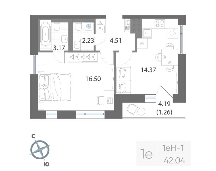 1-комнатная квартира, 42.04 м²; этаж: 6 - купить в Санкт-Петербурге