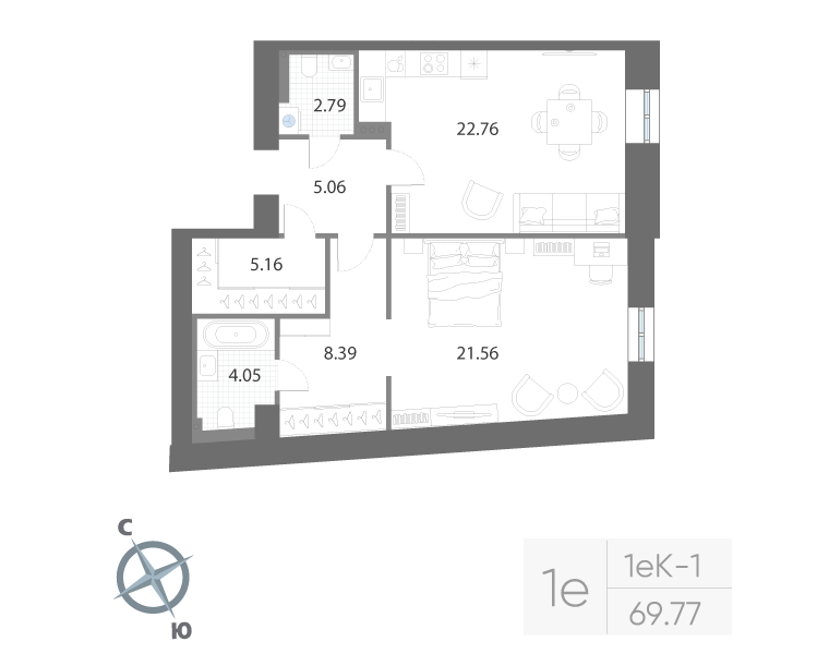 1-комнатная квартира, 69.77 м²; этаж: 3 - купить в Санкт-Петербурге