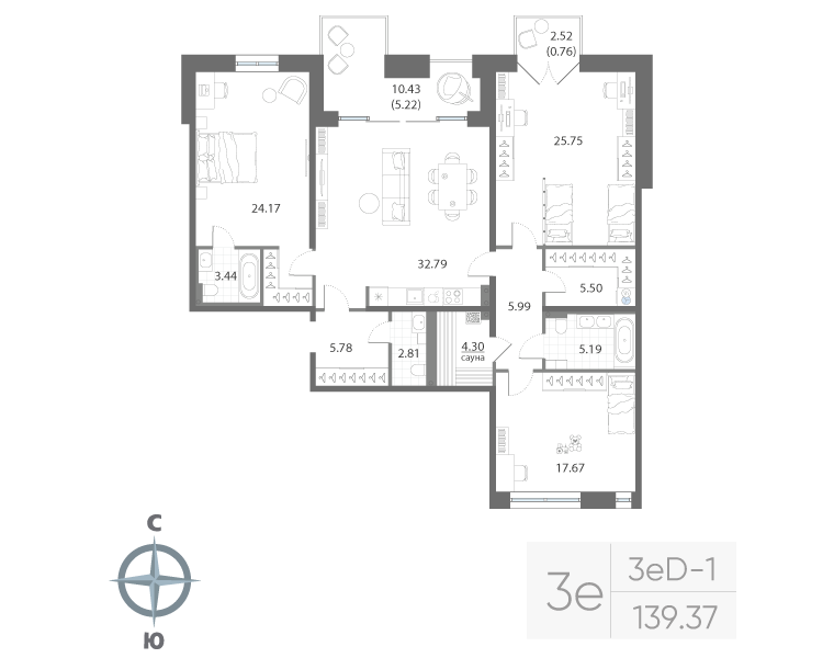 3-комнатная квартира, 139.37 м²; этаж: 3 - купить в Санкт-Петербурге