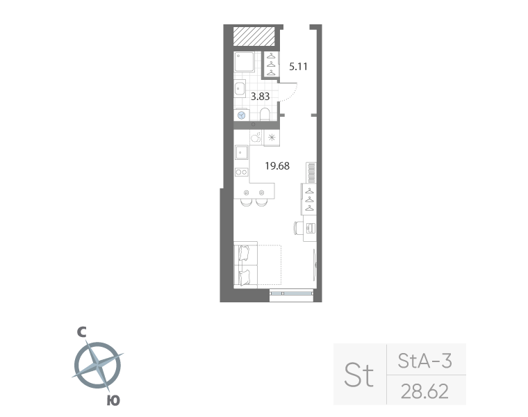 1-комнатная квартира, 28.62 м²; этаж: 2 - купить в Санкт-Петербурге