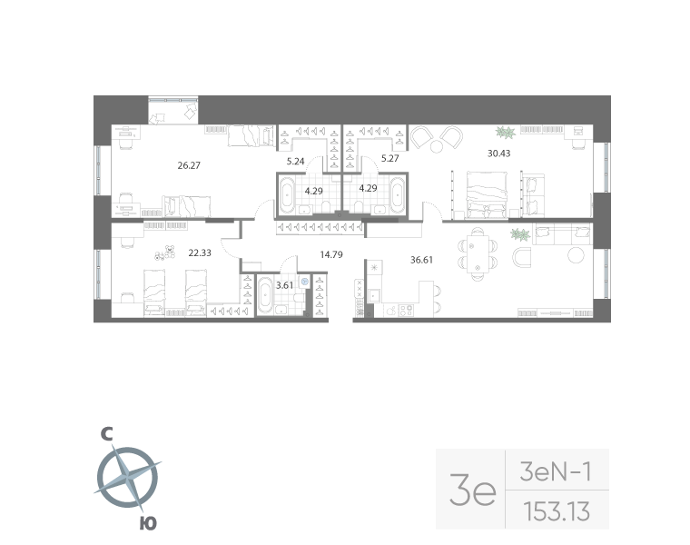 3-комнатная квартира №598 в Нева Арт 1-й корпус: 153.13 м², этаж 2 - купить в Санкт-Петербурге