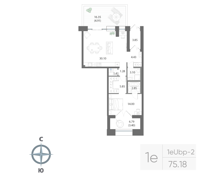 1-комнатная квартира, 75.18 м²; этаж: 1 - купить в Санкт-Петербурге