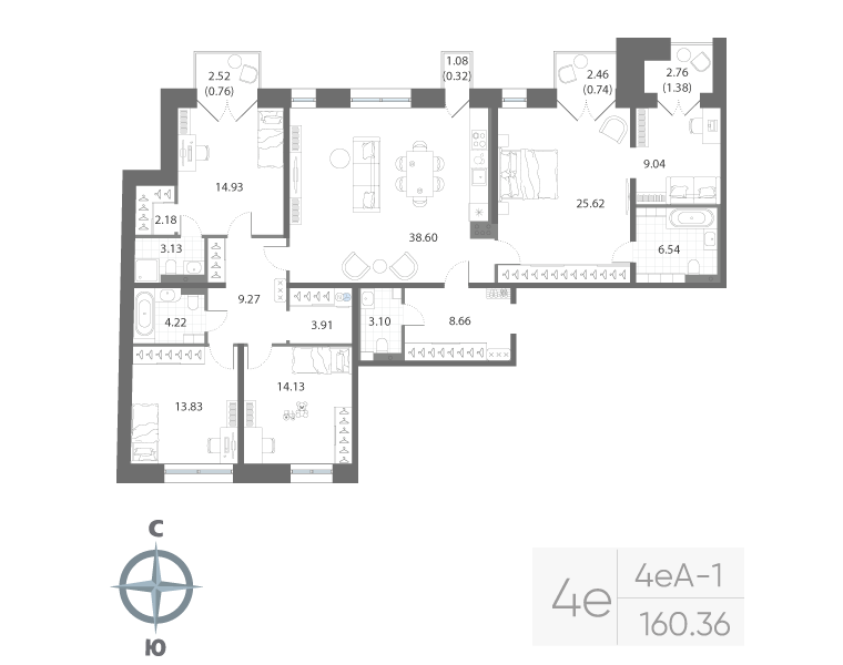 3-комнатная квартира, 160.36 м²; этаж: 5 - купить в Санкт-Петербурге