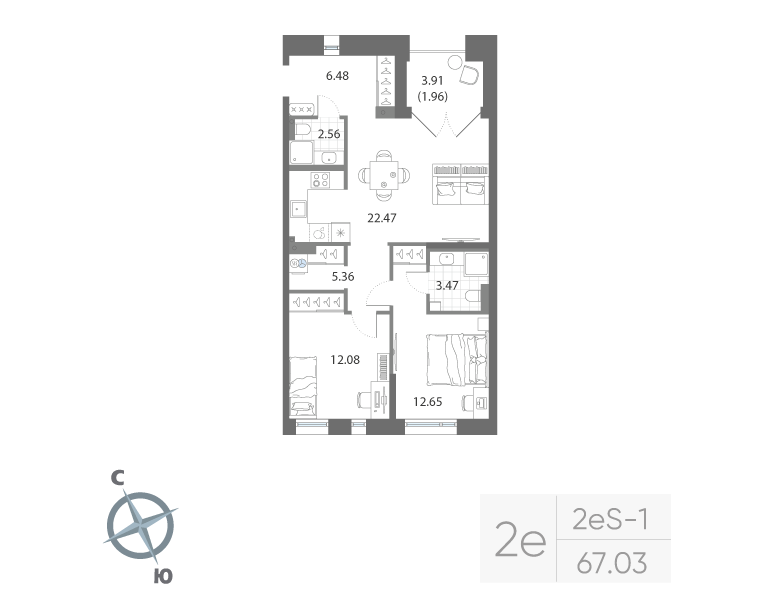 2-комнатная квартира, 67.03 м²; этаж: 2 - купить в Санкт-Петербурге