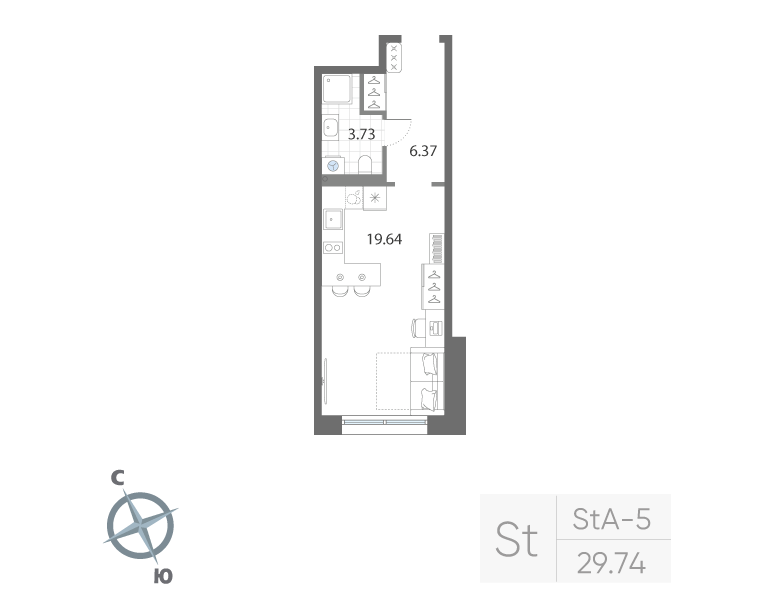 1-комнатная квартира, 29.74 м²; этаж: 2 - купить в Санкт-Петербурге