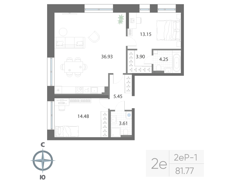 2-комнатная квартира, 81.77 м²; этаж: 2 - купить в Санкт-Петербурге