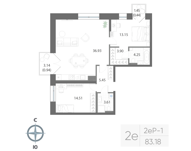 2-комнатная квартира, 83.18 м²; этаж: 5 - купить в Санкт-Петербурге