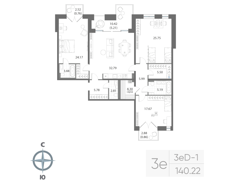 3-комнатная квартира, 140.22 м²; этаж: 4 - купить в Санкт-Петербурге