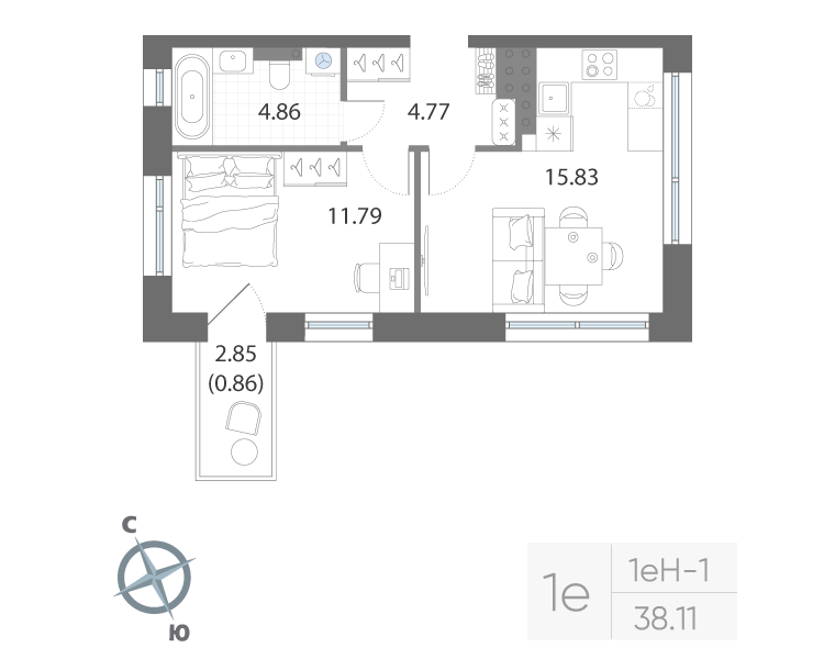 1-комнатная квартира, 38.11 м²; этаж: 8 - купить в Санкт-Петербурге