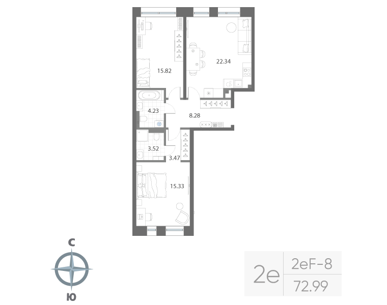2-комнатная квартира, 72.99 м²; этаж: 2 - купить в Санкт-Петербурге