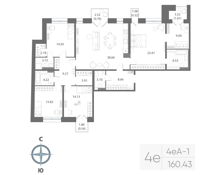 3-комнатная квартира, 160.43 м²; этаж: 4 - купить в Санкт-Петербурге