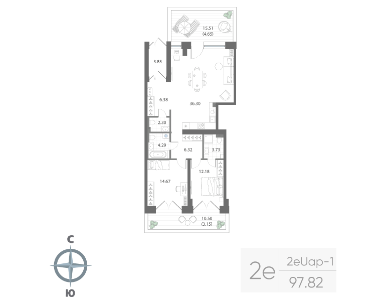 2-комнатная квартира №374 в Нева Арт 1-й корпус: 97.82 м², этаж 1 - купить в Санкт-Петербурге