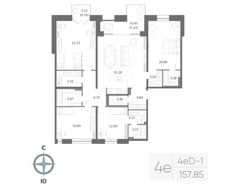 3-комнатная квартира, 157.85 м²; этаж: 3 - купить в Санкт-Петербурге