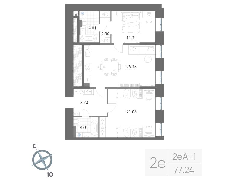 3-комнатная квартира, 77.24 м²; этаж: 3 - купить в Санкт-Петербурге