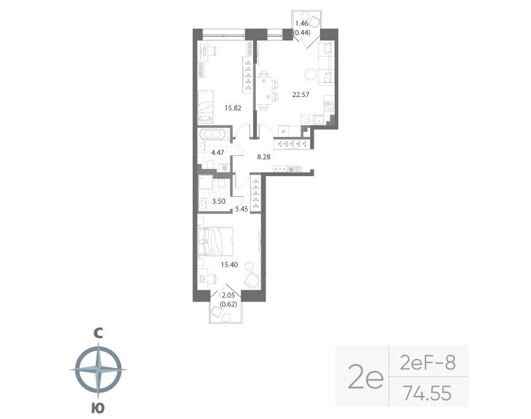 2-комнатная квартира, 74.55 м²; этаж: 4 - купить в Санкт-Петербурге