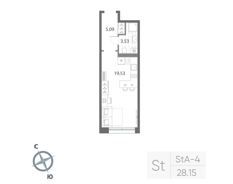 1-комнатная квартира, 28.15 м²; этаж: 3 - купить в Санкт-Петербурге