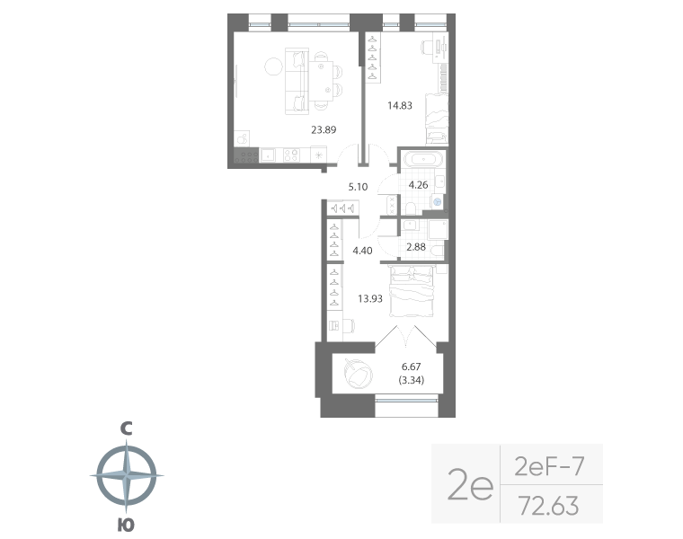 2-комнатная квартира, 72.63 м²; этаж: 7 - купить в Санкт-Петербурге
