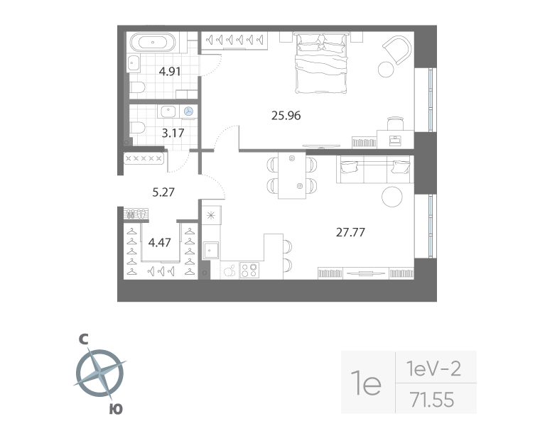 1-комнатная квартира, 71.55 м²; этаж: 2 - купить в Санкт-Петербурге