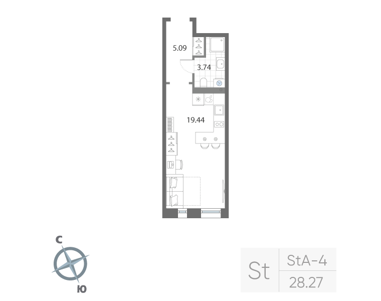 1-комнатная квартира, 28.27 м²; этаж: 2 - купить в Санкт-Петербурге