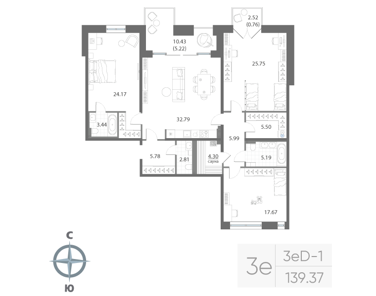 3-комнатная квартира, 139.37 м²; этаж: 5 - купить в Санкт-Петербурге