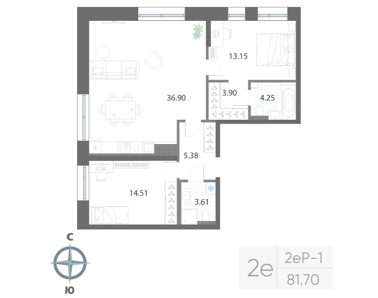 2-комнатная квартира, 81.7 м²; этаж: 7 - купить в Санкт-Петербурге