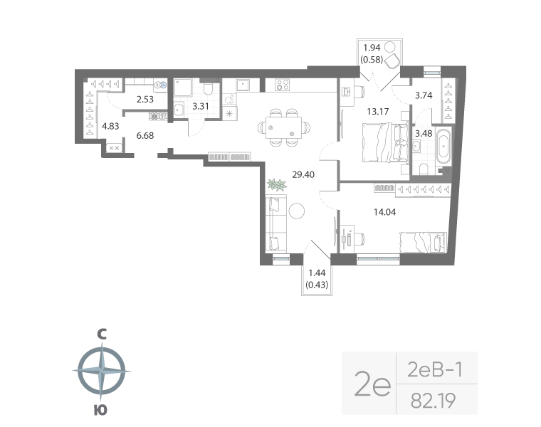 3-комнатная квартира, 82.19 м²; этаж: 3 - купить в Санкт-Петербурге