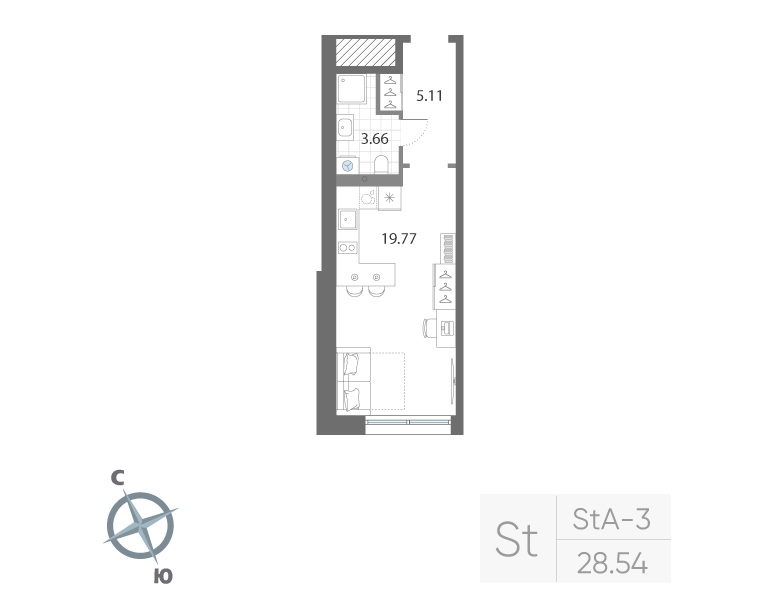 1-комнатная квартира, 28.54 м²; этаж: 3 - купить в Санкт-Петербурге