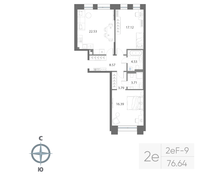 2-комнатная квартира, 76.64 м²; этаж: 2 - купить в Санкт-Петербурге