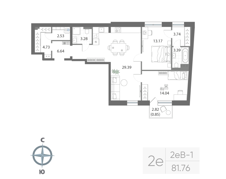 3-комнатная квартира, 81.76 м²; этаж: 1 - купить в Санкт-Петербурге